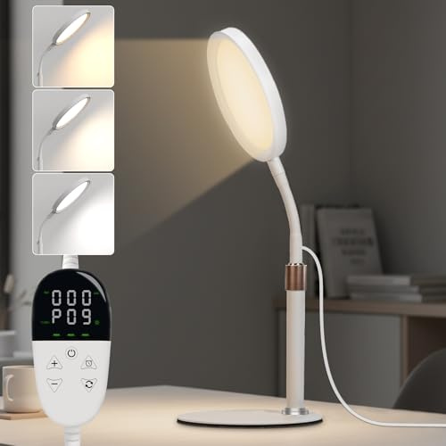 YKoliron Happy Lamp, LED Sunlight Lamp, 10000 Lux Full Spectrum Happy Desklamp with UV-Free, 3 Color Temperature & 9 Brightness Level & Timer for Home, Office, Decoration (White)