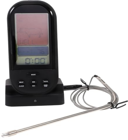 TOGEVAL Wireless Remote Meat Thermometer for Bbq Grill Oven with Instant Read Large Backlit LCD Feet Range Pre-programmed Cooking Temperatures Timer Alarm for Outdoor and Kitchen Cooking