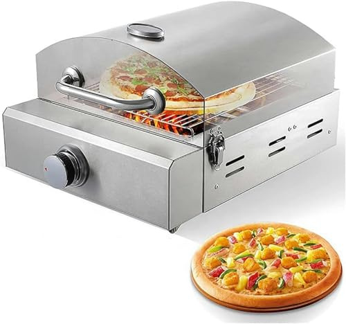 XSDAJSD Horno de Pizza para Exteriores, Horno de Pizza de sobremesa de Acero Inoxidable, a Gas propano, para Pizzas de hasta 13 Pulgadas; también Puede ahumar Carne, Pescado y Verduras.