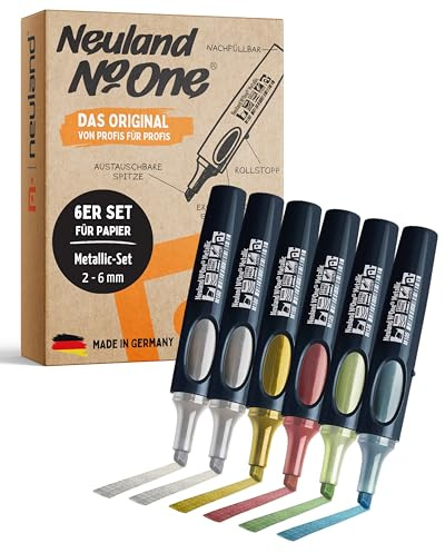 Neuland No.One® Flipchartmarker I 6er Metallic-Set mit Keilspitze 2-6mm I Nachfüllbarer Marker für Trainer, Moderatoren & Coaches I Ergonomische & langlebige Metallic Stifte