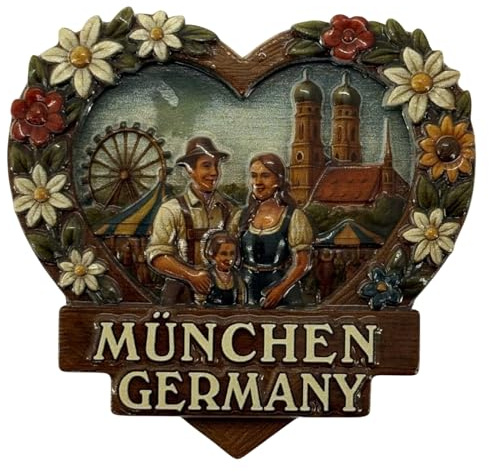 Kühlschrankmagnet Souvenir – München Germany Motiv mit Oktoberfest Szene & Frauenkirche, 3D Magnet – Reiseandenken Mitbringsel & Geschenkidee