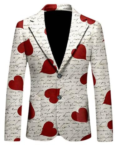 Giacca da uomo, San Valentino, con stampa a rose, blazer, slim fit, con motivo colorato, per feste, da uomo, per il tempo libero, per gli uomini
