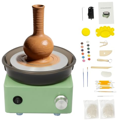 Brride Töpferscheiben-Set 15cm Mini Elektrische Töpferscheibe Drehscheibe mit Zwei-Wege-Rotation, Tonrad mit Metallrahmen & Abnehmbarer Spritzschutzwanne, Töpferei DIY Maschine für Anfänger