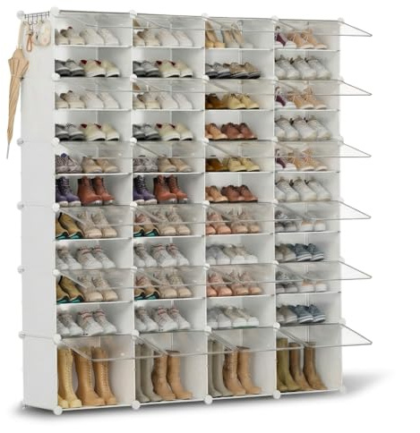 HOMICKER Schuhregal, Schuhschrank mit 42 Fächern, schuhregal hoch und schmal, schuhregal weiß, schuhschrank hoch geschlossen für Garderobe Flur Schlafzimmer Eingang, DIY anpassbar