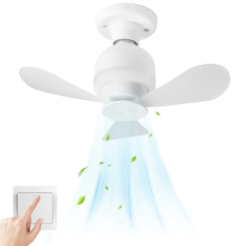 Kistrba Mini Ceiling Fan with Light, 11W 28cm E27 Fan Lights with 3 Blades, 3 Speed Adjustable Quiet Light Bulb Fan for Bedroom Living Tools Store