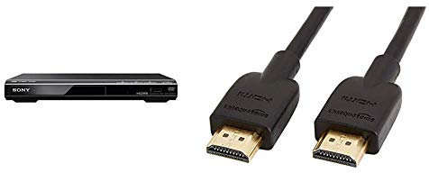 Sony DVP-SR760H - Reproductor de DVD/CD + Amazon Basics - Cable HDMI 2.0 de Alta Velocidad Ultra HD, Compatible con formatos 3D y con Canal de Retorno de Audio, 1,8 m