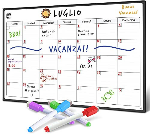 Smart Panda A3 Lavagna Calendario Magnetico Frigorifero - Pianificare I Pasti, Segnarsi La Lista della Spesa e Aiutarsi nello Studio - Lavagnetta Magnetica - Mensile - in Italiano