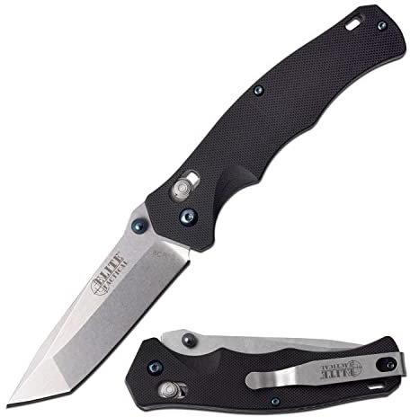 Elite Tactical Genius Satin Tanto - Klappmesser - Silber , Klinge sehr scharf, Klingenlänge: 8,9 cm