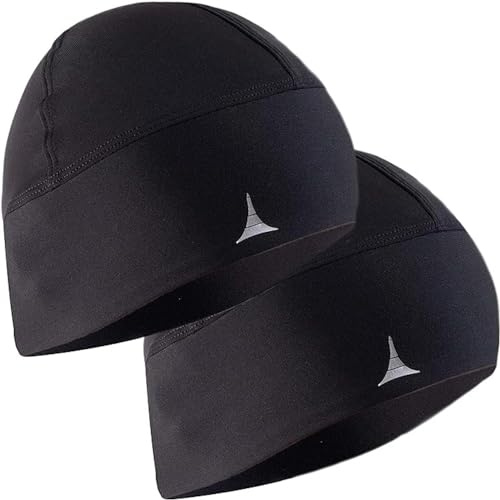 Fransk fitness revolution skalle keps hjälmfoder löpning mössa – ultimat termisk hållning och prestanda fukttransportering. Passar under hjälmar, 2-pack: Svart och svart, one size
