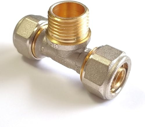 H2O-Flex 20er Schraubfitting T-Stück, 1/2 Außengewinde, Aluverbundrohr 2mm | Klemmringverschraubung für Mehrschichtverbundrohr 2,0mm, DVGW zertifiziert, Messing-Anschlüsse, korrosionsbeständig