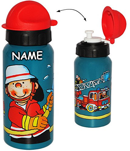 alles-meine.de GmbH Trinkflasche/Sportflasche - Feuerwehrmann & Feuerwehr - incl. Name - Alutrinkflasche - 420 ml - aus Aluminium - für Kinder Aluflasche 0,4 Liter/auslau..