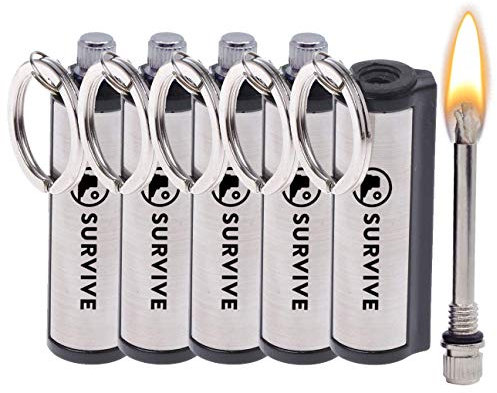 SURVIVE Permanent Match, The Forever Lighter, Emergency Fire Starter Striker Set, Metal Keychain Unlimited Waterproof Stick, Pack of 5