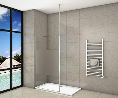 Paroi de douche 140x200cm en 8mm verre anticalcaire et sablé au centre et livré une barre de fixé à plafond