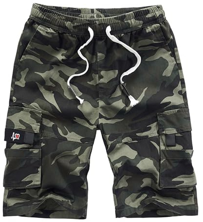 APTRO Herr cargo shorts strid vardaglig bomull elastisk midja shorts med flera fickor arbetskläder CG01, Kamouflage grön Dk05, 3XL