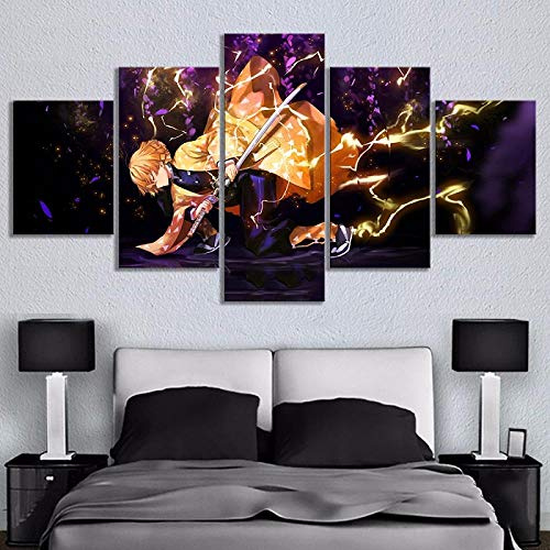 Image modulaire HD Affiche imprimée 5 pièces Demon Slayer Kimetsu No Yaiba Anime Peintures sur Toile Art mural pour Salon Décoration intérieure