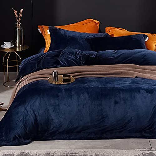 Michorinee Winter Plüsch Bettwäsche Set 135x200 cm Dunkelblau 2teilig | Oeko‑Tex Winterbettwäsche, Cashmere Touch, Flauschig & Warme Coral Fleece, Bettbezug 135x200 cm + Kissenbezug 80x80 cm