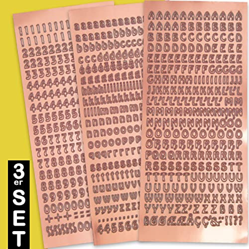 WIKAKERZEN Sticker Buchstaben-Set Groß- und Kleinbuchstaben mit Zahlen zum Beschriften von glatten Flächen wie Kerzen zur Taufe Kommunion oder Hochzeit (Schriftart Gerade, Kupfer)