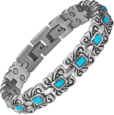 YINOX Magnetische Armbänder für Frauen mit 12 türkisen Armbändern, 24 Magneten, 18,5 cm, Länge bis 20 cm, Größe verstellbar, 20 Zoll, Stein
