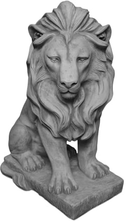 gartendekoparadies.de King Löwe Steinfigur aus Steinguss, Grau, H. 62 cm, 63 kg, Frostsicher für Außenbereich