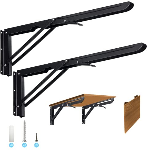 Équerre Étagère Murale 2 Pièces 450 mm - Équerre Charge Lourde, Équerre Pliante, Acier Inoxydable Équerre Rabattable Murale, Support d' Étagères Pliable, Table Étagère