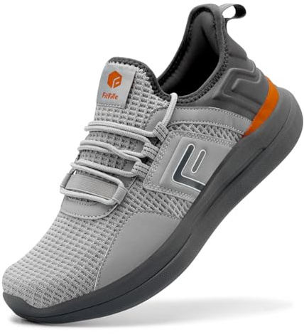 FitVille Wide Fit Trainers for Men Arch Support Road Running Athletic Sneakers Breathable Gym Shoes for Fitness Jogging Walking, Grey, 11.5 UK Wide
