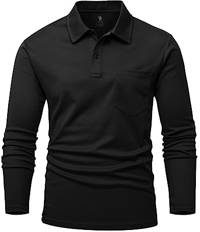 YSENTO Herren Poloshirts Langarm Golfshirts Schnelltrocknend Atmungsaktiv Outdoor Funktionell Tennis Arbeit Casual Polo T-Shirts Tops mit Brillenhalter