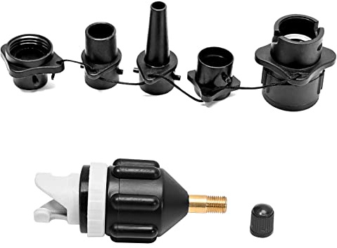 Vkinman SUP Pump Adaptor Inflatable Boat Air Pump Air Valve Adapter Kit Paddleboard Air Nozzle Multifunctional Conversion Head Air Adapter with 4 Air Valve Nozzles (Black)