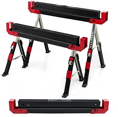 COSTWAY Lot de 2 Tréteaux Métalliques Robuste, avec Pieds Antidérapants Ajustables Reglable 61,5 à 82,7 cm, Grand Support Jusqu’à 1180kg Usage en Paire