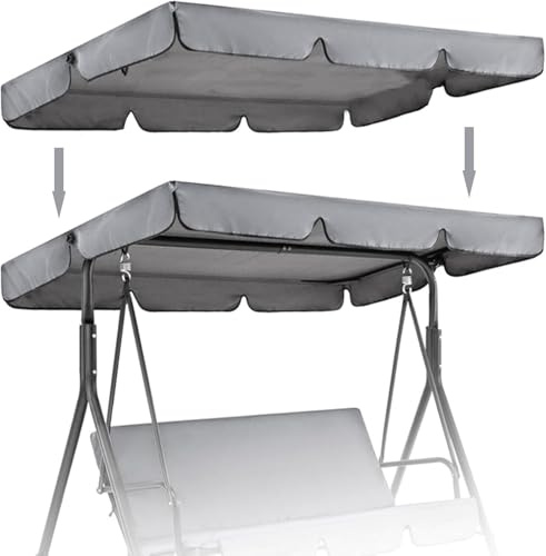 BAGASI Patio Canopy Swing Cover Replacement Canopy for Swing Seat 2 & 3 Seater Swing Chair Canopy Cover Anti-UV/Waterproof Hammock Cover Top for Outdoor Garden Patio,Grey,195 * 125 * 15cm