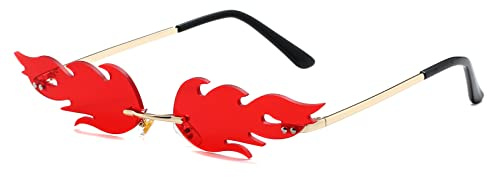 YUELUQU Feuer Flamme Sonnenbrille für Frauen Rimless Party Nette Abschlussball Halloween Gläser Mode Welle Rimless Gläser Für Frauen Männer...