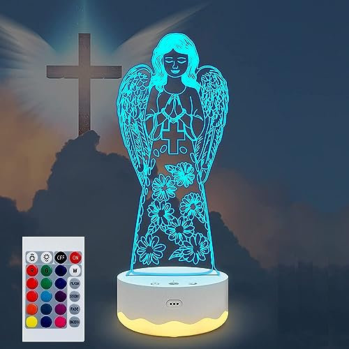 SUPERHONGJIHAO Luce notturna per bambini, angelo custode 3D, lampada a LED con telecomando, 16 colori cangianti, regalo di compleanno per bambini