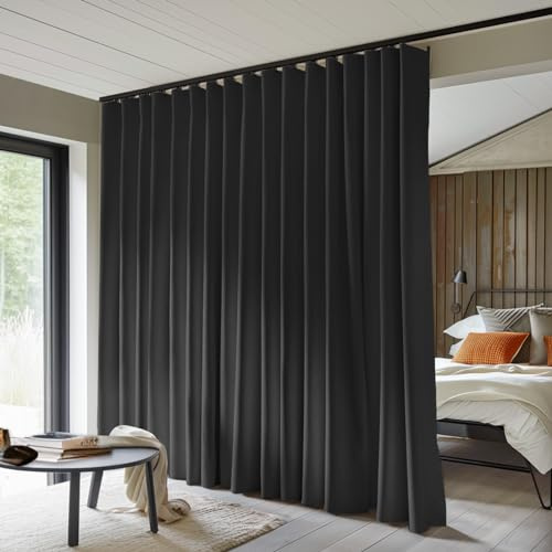 MaKefeile Room Divider Curtains Total Blackout Privacy Curtain Panel Room Thermal Insulated Noise Reduction Curtains for Bedroom Window Living Room Ceiling Track Curtain W 8.3 ft × H 9 ft Black