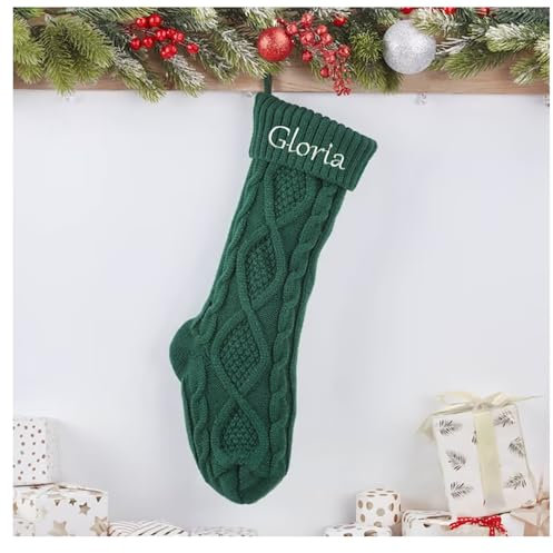 gorm Personalisierter, bestickter Weihnachtsstrumpf, personalisierbar, Familienstrumpf, bestickt, gestrickt, 46 cm, Grün