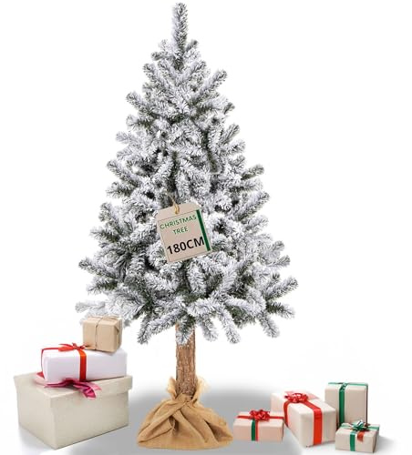 SPRINGOS Árbol de Navidad Artificial Abeto con Tronco Natural Nieve Artificial 180 cm
