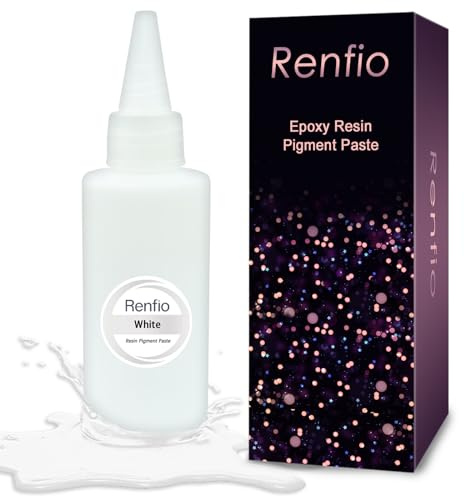 Renfio Weiße Pigmentpaste,5.64 oz/160g Epoxidfarbstoff,hochkonzentriertes Epoxidharz Farbpigment,leicht zu mischende Farbharz Pigmentpaste zum Färben von UV Harz,Kerzenfärben,Basteln,Holzarbeiten–Weiß
