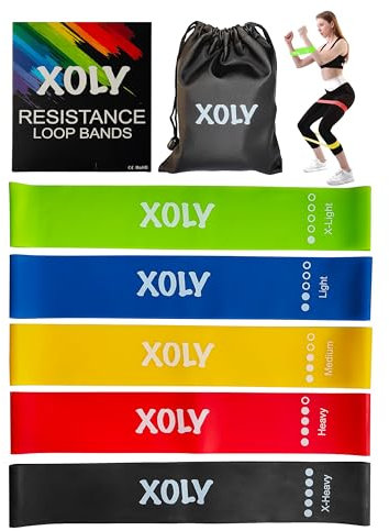 Resistance Bands Men And Women By XOLY (Set of 5) Skin Fitness Exercise Loop Bands with 5 Levels-Carrying Bag Included-Ideal for Home, Gym, Yoga, Training (Black - Red - Yellow - Blue - Green)