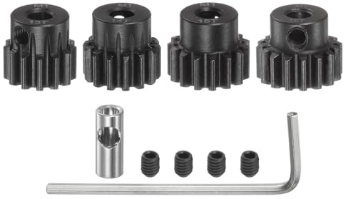 sourcing map 4 Stück M1 Mod1 Ritzel Set Zahnrad Zahnräder 5mm Welle | 13T 14T 15T 16T Motorritzel, aus gehärtetem Stahl, mit 3,17mm Kupplung, für RC Auto