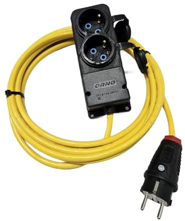 NAKA Verlängerungskabel 30m Profi-Steckdose Stromkabel Gummi-Kabel Für Aussenbereich Schuko-Verlängerung Für Außen Garten Outdoor Aussenkabel Aussen-Verteiler 3x1,5 PUR H07BQ-F 2-Fach Gelb