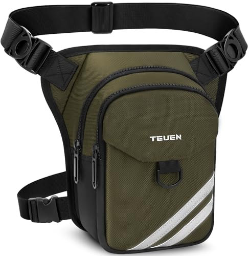 TEUEN Beintasche Motorrad Herren, Beintasche Militär Wasserdicht Sport Gürteltasche Reflektierende Abnehmbare Beingurte Multifunktionale Hüfttasche für Angeln,Fahrrad,Wandern