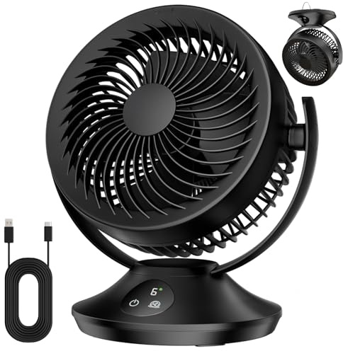 PISLIOU 12000mAh Rechargeable Desk Fan, Portable Air Circulator - 6 Speeds, Timing, 360 Tilt, 90 Oscillating, Small Quiet Cooling for Bedroom, Home Office, Outdoor, Battery Operated
