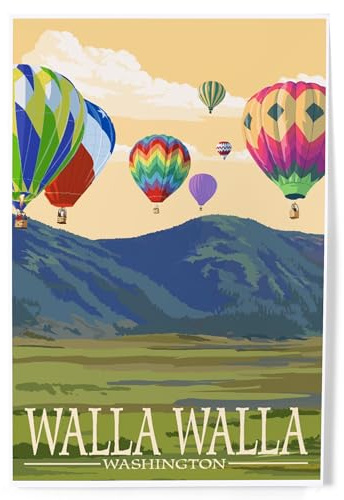 Lantern Press 8x12 Art Print, Walla Walla, Washington, Hot Air Balloons