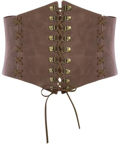 SCARLET DARKNESS Damen Steampunk Breiter Gürtel Korsett Leder Mittelalter Schnürgürtel