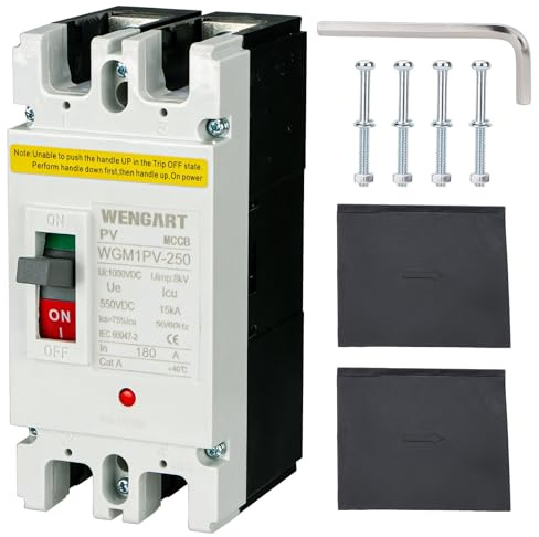 Wengart Disyuntor de Caja Moldeada MCCB 180A, DC 500V 2P, Interruptor Automático Magnetotérmico para Sistemas Solares, Baterías de Litio e Inversores, Alta Capacidad de Corte, Serie WGM1PV-250