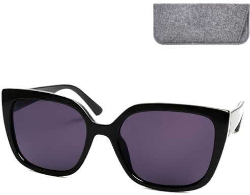 Schmetterling Sonnenlesebrille Damen Oversize Schwarz UV400 mit Etui | Butterfly-Familie in Schwarz: getönte Gläser, UV-400, Federscharniere, graues Filzetui, 0,0 bis +2,5