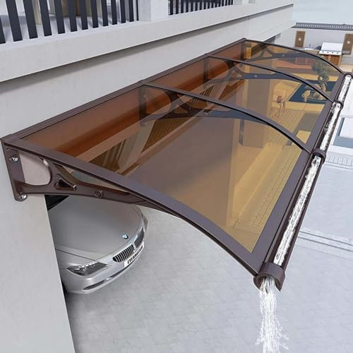 YWQJL Vordach FüR HaustüR Mit Seitenteil Rinne Aluminium Metallgestell,üBerdachung HaustüR Mit Seitenteil Regenrinne,FüR DraußEn Terrasse,Balkon,Garten,Kellertreppe,Hauseingang,Brown1-60x300cm