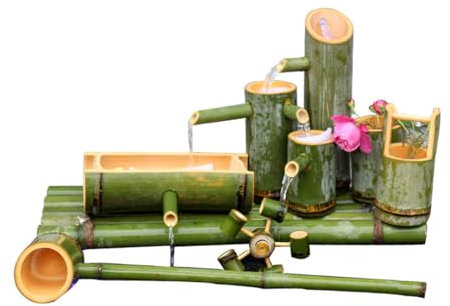 40cm,Fontana Solare in bambù, fontane da Esterno alimentate ad energia Solare, Fontana Feng Shui Zen con Pompa dell'Acqua USB DC 3 W, Filtro dell'Acqua, Tubo dell'Acqua da 2 m