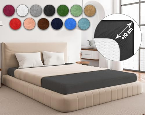 Sesto Senso Spannbettlaken 120x200cm Graphit für Topper Frottee mit Gummizug 100% Baumwolle