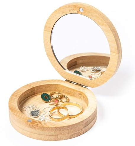 noTrash2003 Kleines Schmuckkästchen Schmucketui Schmuckschatulle aus Bambus mit Spiegel und Magnetverschluss für Ringe Ketten Armbänder Mädchen auch als Mitgebsel für Kindergeburtstage