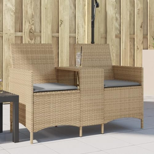 ShGaxin Gartensofa 2-Sitzer mit Tisch und Kissen Beige Poly Rattan, Gartenlounge, Garden Sofa, Balkonmöbel, Gartenmöbel, Loungemöbel - 4003887