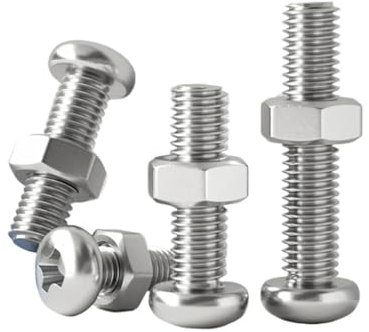 Generisch M1 M1,2 M1,4 M1,6 M2 M2,5 winzige kleine Rundkopf-Kreuzschrauben-Muttern-Kombination, 304 Edelstahl-Flachkopfschrauben, Sechskantmuttern-Sets(M1.2x8mm-50Sets)